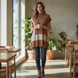 Talbots Tan Striped Knit Poncho